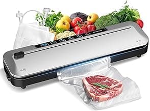 75KPa Food Vacuum Sealer,Light 6-in-1 Dry/Moist Modes with Digital Timer,Ft cu Built-in Cutter, Compact Design, Large Includes 10 Bags (Sliver) 14.8