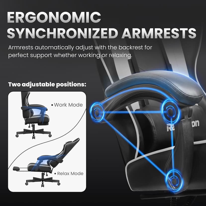 Gaming Chair for Adults Gamer Game - Ergonomic Gaming Chair with Footstool, Headrest, and Lumbar Support Height Adjustable Leather Game Chair’s 200 KG Load Bearing Capacity White