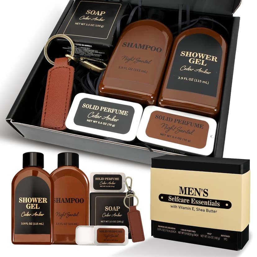 Self Care Bath Set for Man Thank You Gift Basket Regalos para Hombre Anniversary Christmas Fathers Day Gift for Him Gifts for Men 6 Pcs Cedar & Sandal Mens Gift Set, Birthday Gift Set for Men B0DJ7FNJJR
