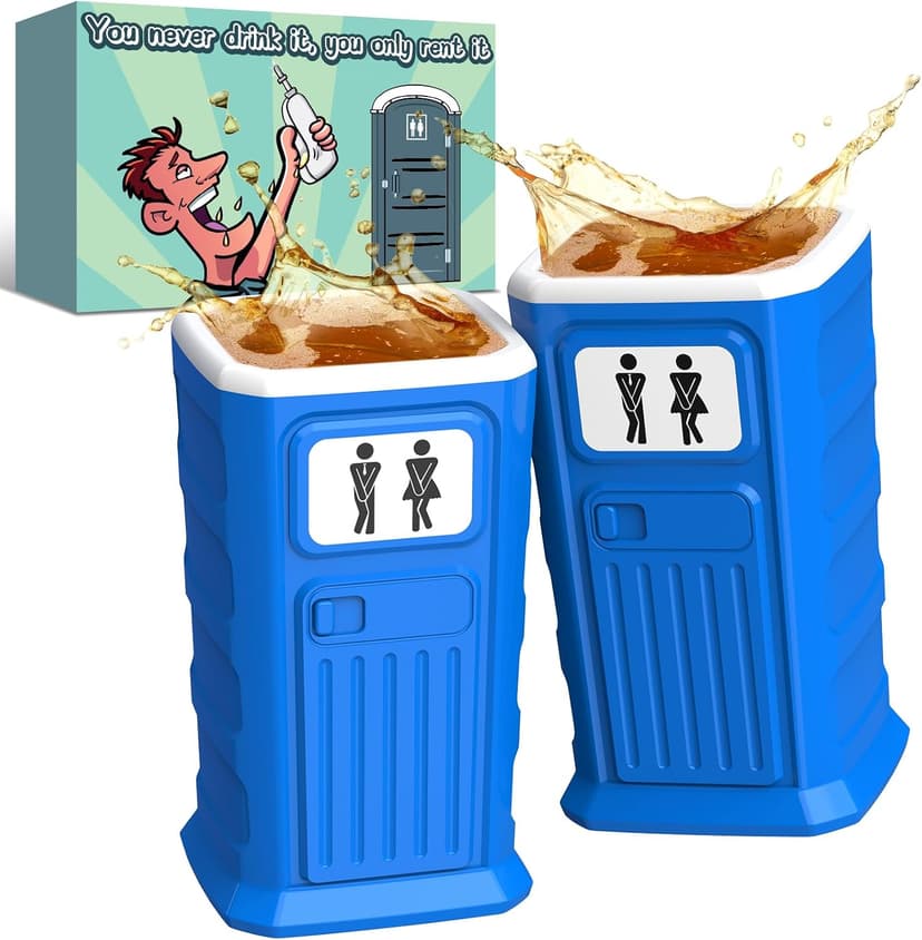 Funny Porta Potty Shot Glasses: White Elephant Gag Fun Novelty Yankee Party Exchange Gifts for Adults Men - Secret Dirty Santa Christmas Stocking Stuffers Ideas for Dad Husband Coworker Brother
