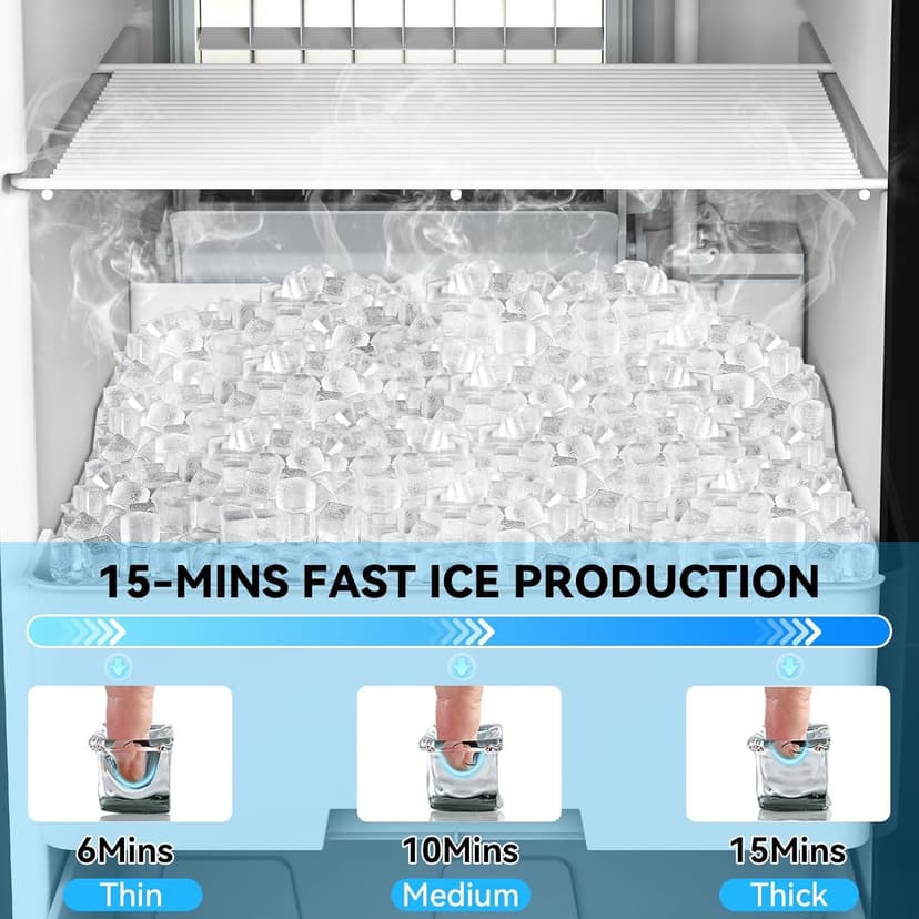 SOZT® Under Counter Ice Maker with Refrigerator Function, 120LBS/24H Commercial Ice Machine, No-Melt Ice Storage, 24H Timer & Self-Cleaning, Built-in/Freestanding for Home Bar Cafe Restaurant