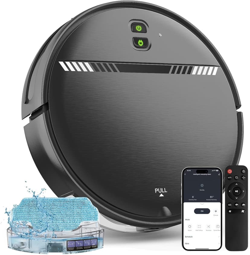 Robot Vacuum and Mop Combo, Robotic Vacuum Cleaner 2 in 1 with WiFi/App/Voice, Schedule, Water Tank and Dustbin, Self-Charging, Slim, Ideal for Hard Floor, Pet Hair, Carpet