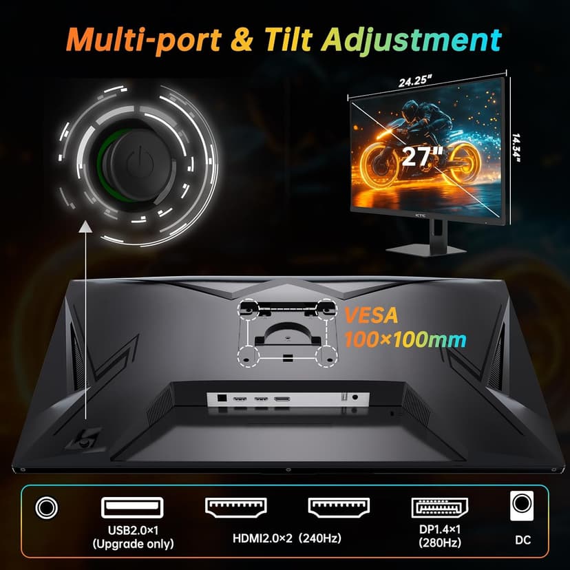 KTC 27 Inch 280Hz 240Hz Gaming Monitor, FHD 1080P PC Computer Monitor, Fast VA Panel, 1ms GTG, FreeSync G-Sync Compatible, HDR Support, 126% sRGB, HDMI and Displayport Inputs, H27E22P