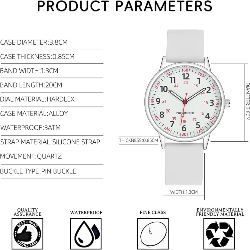 IBSO Women Watch for Nurse Easy to Read Dial Wristwatches Silicone Band Water Resistant Watches Second Hand and 24 Hour