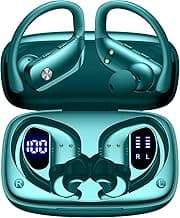 bmani Ear Buds Wireless Earbuds Bluetooth Headphones with 80H Playtime LED Display Case, Over-Ear Hook with Mic, Stereo Sound, Easy Button Controls, Sports Earphones for Running Workout Gym Green