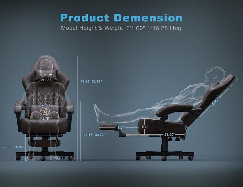 Kslysuty Gaming Chair Breathable Leather with Pocket Spring Cushion,Wide and High Ergonomic Office Chair with Headrest,Computer Gaming Chair with Footrest for Adult and Teen,Brown
