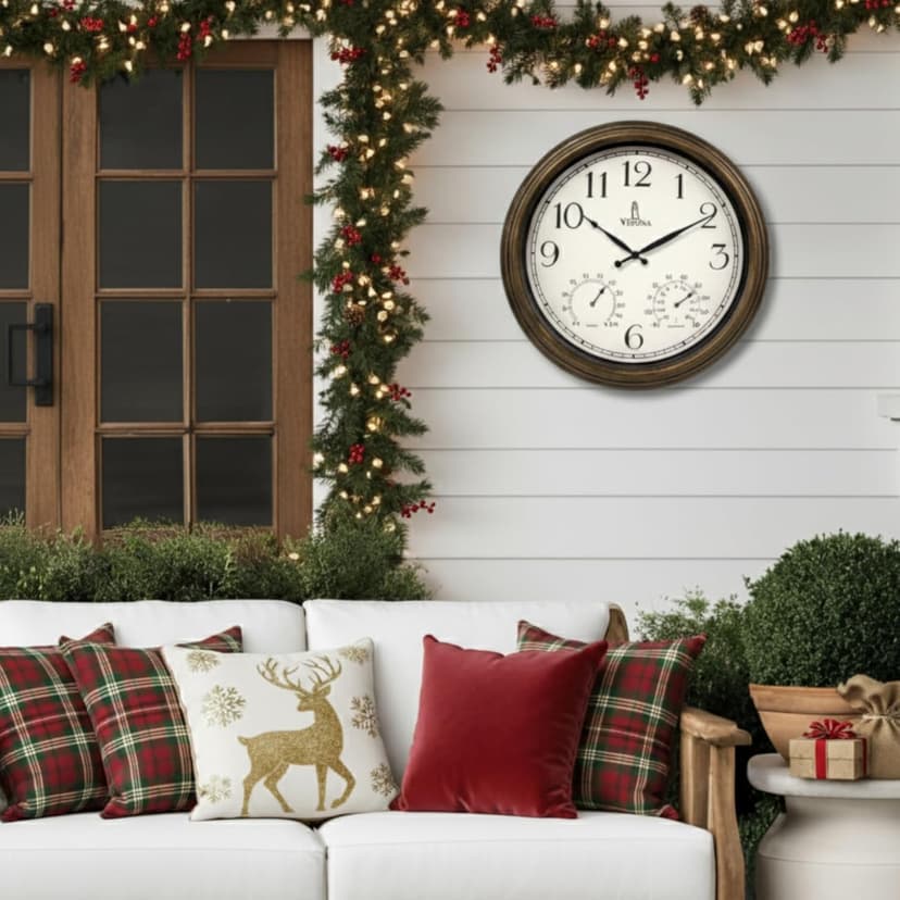Outdoor Clocks for Patio Large Waterproof with Thermometer - 18 inch Indoor Outdoor Wall Clock with Temperature and Humidity Combo - Weatherproof, Accurate & Easy to Read for Pool, Garden & Home Decor