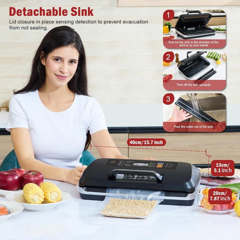 95kpa Vacuum Sealer Machine, Updated 2025 Commercial Fully Automatic Food Sealer, 10-in-1Functions & Powerful Sealing System with Double Heat Seal, Easy-Lock Handle, Built-inCutter and Bag Storage
