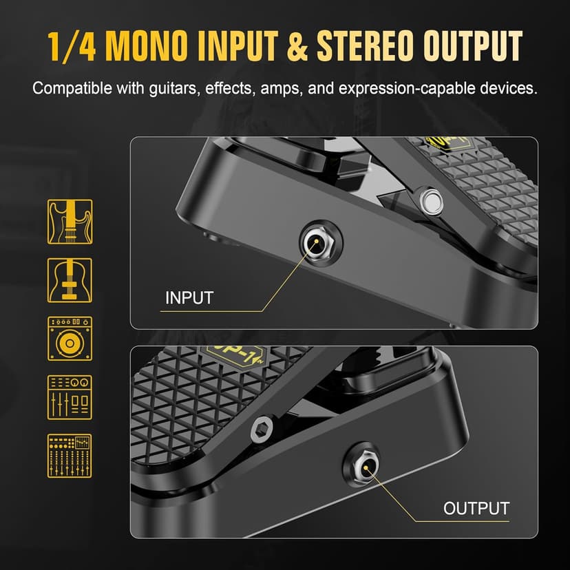 Volume Expression Pedal for Electric Guitar – Dual-Function Passive Foot Controller, No Power Required, Silent Operation, Non-Slip Design, 1/4” Input/Output for Effects and Pedalboards