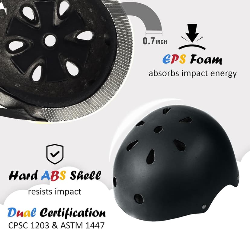 Kids Bike Helmet, Adjustable and Multi-Sport, from Toddler to Youth, 3 Sizes