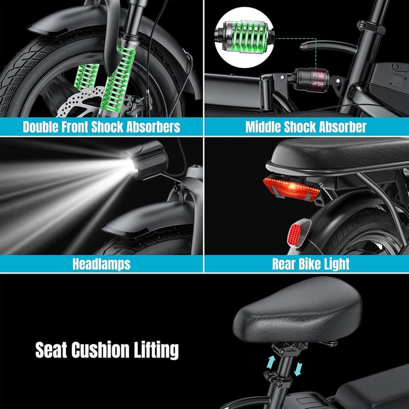 Electric Bike for Adults and Teens, 560W Motor 24MPH Compact Commuter Ebike, 32 Miles Range, 48V 10Ah Battery, 3 Shock Absorbers, 14" Mini Foldable Electric Bicycles with Basket, UL 2849 Certified