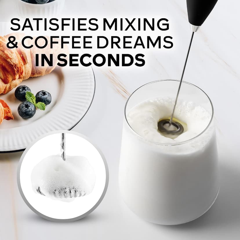 Zulay Kitchen Powerful Milk Frother Wand With Duracell Batteries - Ultra Fast Handheld Drink Mixer - Electric Whisk Foam Maker for Coffee, Lattes, Cappuccino & Matcha - Z1 Motor - Black B09D8T11YS