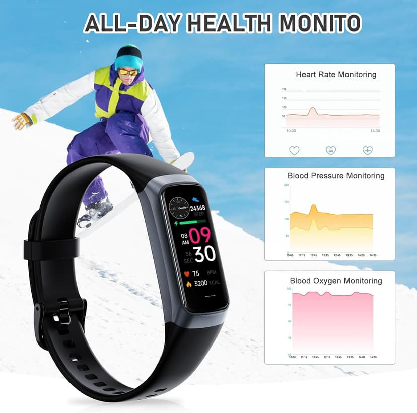 Fitness Tracker with 24/7Heart Rate, Blood Pressure, Sleep Tracking, Calorie, Activity Tracker with 1.1" AMOLED Color Screen, Waterproof Step Tracker for Android iPhones Women Men