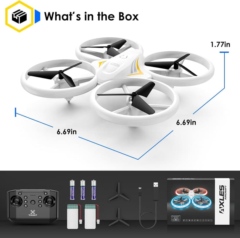 Drones for Kids, RC Drone with Cool Led Lights Mini Remote Control Beginner Drone Indoor Outdoor RC Quadcopter with 3D Flip and 2 Rechargeable Battery Flying Toys Gift for Boys Girls, White