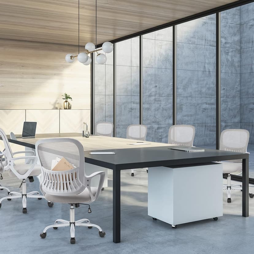 Sweetcrispy Ergonomic Mid-Back Mesh Home Office Desk Chair with Wheels, Managerial Executive Chair with Lumbar Support, and Comfortable Armrests for Home, Bedroom, Study, Office, Grey