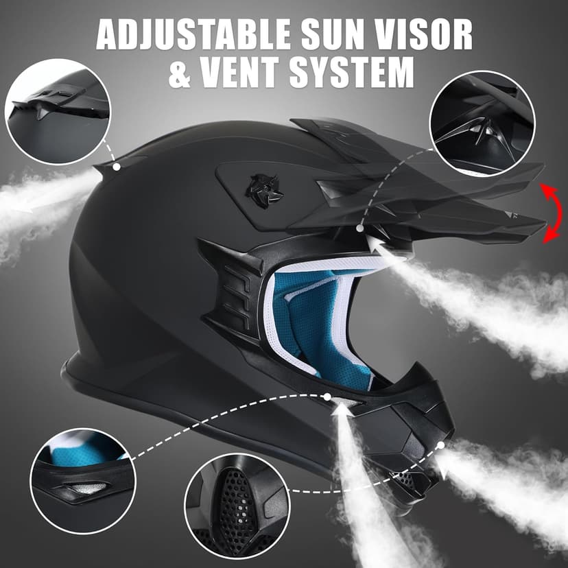 TRIANGLE Adult Dirt Bike Helmet Full Face Motorcycle Helmets with Adjustable Goggles & Gloves - DOT/FMVSS-218 Certified Motocross Helmet for Off-Road ATV BMX UTV