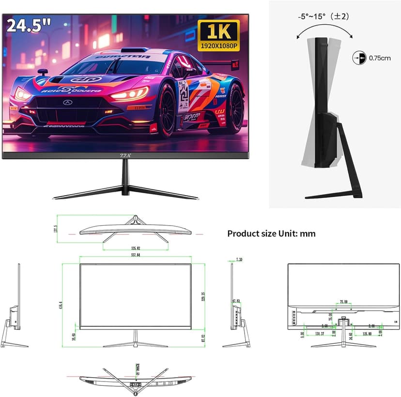 ZZA 25" Curved Gaming Monitor, 240Hz|144Hz FHD(1920 * 1080P) VA Screen Computer Monitor, Supports Freesync, 120% sRGB, Blue Light Filter,AMD Freesync, Wall Mountable Installs(HDMI 1.4/DP 1.2)