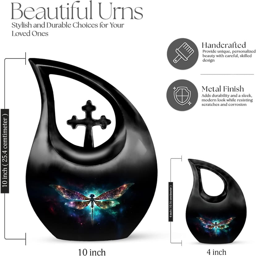 Dragonfly Burial Keepsake Urns for Adult Male Female Ashes, Black Handcrafted Cremation Urn for Human Ashes, Drop Remembrance Gift for Loss, Burial Cremains Container, 3 Inches B0FFTCTN32