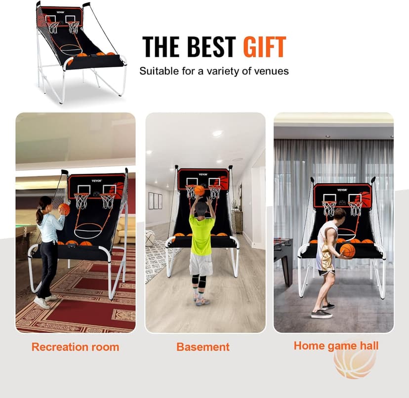 VEVOR Foldable Basketball Arcade Game, 2 Player Indoor Basketball Game, Home Dual Sport with 5 Balls, 8 Game Modes, Electronic Scoreboard, and Inflation Pump,Adults