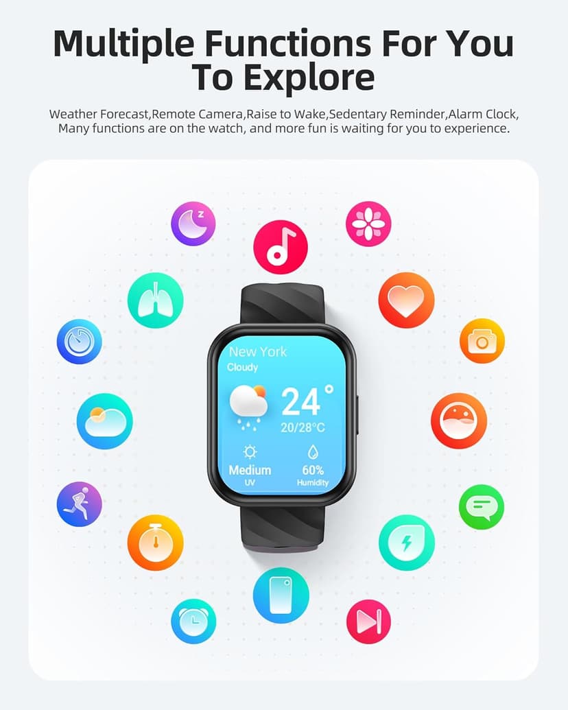 Parsonver Parsonver Smart Watch, 5ATM Waterproof Watch for Swimming, Fitness Activity Tracker with 110+ Sports Modes, Heart Rate/Sleep/SpO2/Calories Monitor, Pedometer, Fitness Watch for Android & iPhone, Black