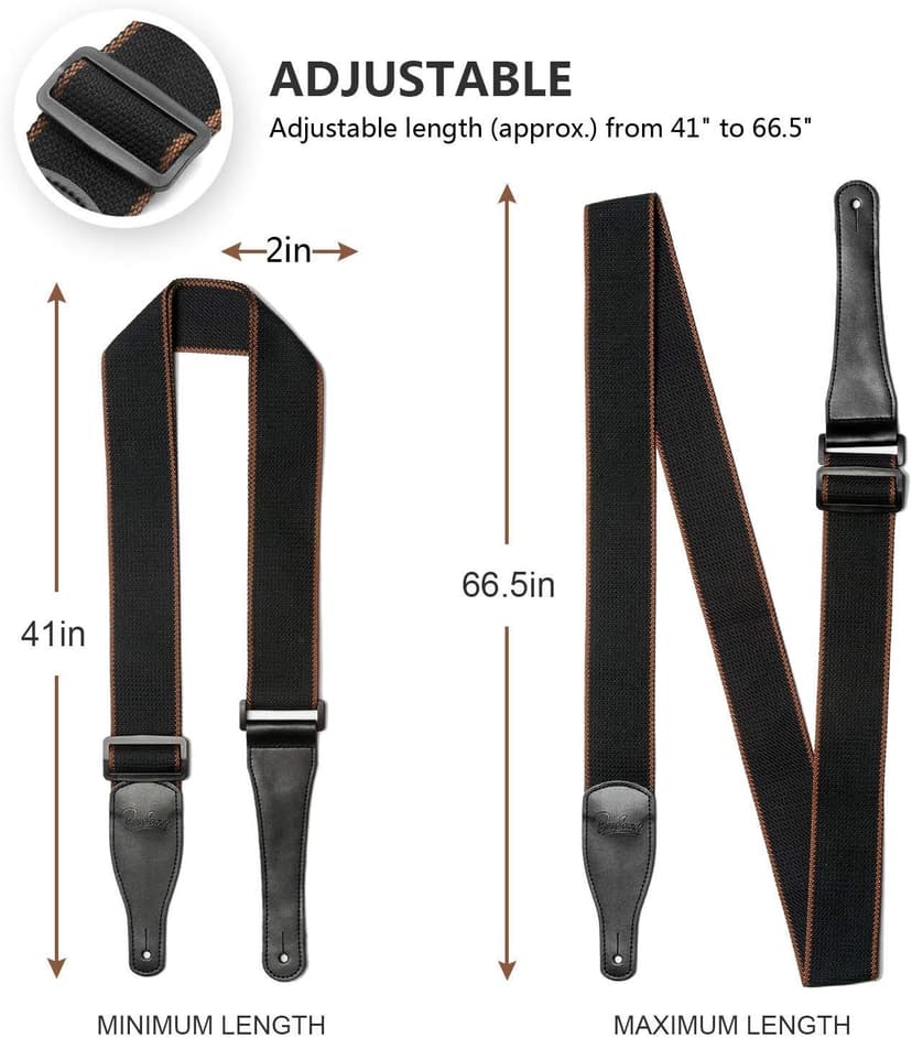 BestSounds Acoustic Guitar Strap, Soft Cotton & Leather Ends Strap for Electric & Bass Guitars come with 1 Button & 2 Locks