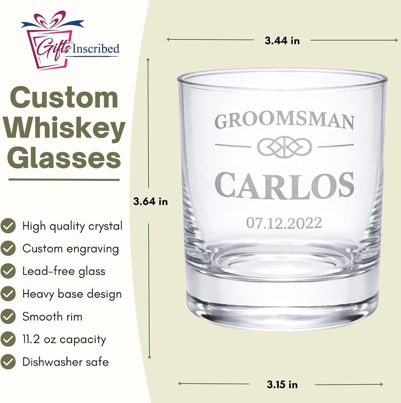 Six groomsmen glasses for larger wedding party gifts Groomsmen Engraved Whiskey Glass Set of 6 B0GM8TX93M