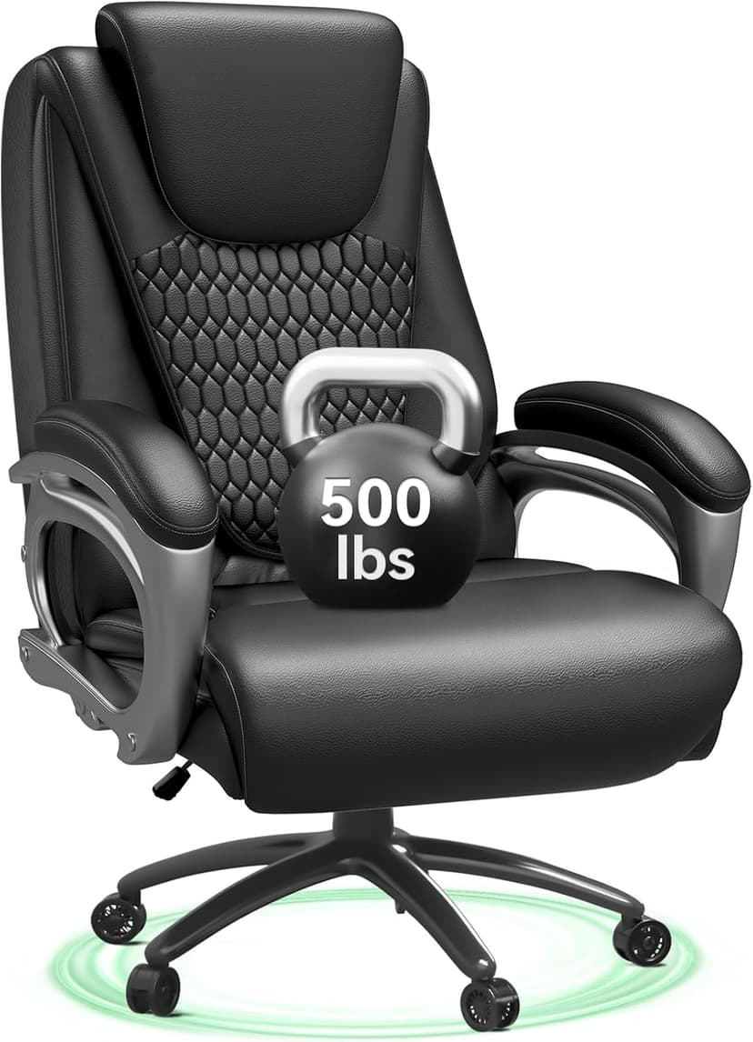 Vogue Furniture Direct Big and Tall Office Chair 500lbs, Heavy Duty High Back PU Leather Desk Chair, Adjustable Height Rolling Wheels Computer Chair for Home Office Work (Black)