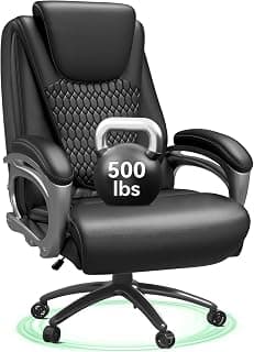 Vogue Furniture Direct Big and Tall Office Chair 500lbs, Heavy Duty High Back PU Leather Desk Chair, Adjustable Height Rolling Wheels Computer Chair for Home Office Work (Black)
