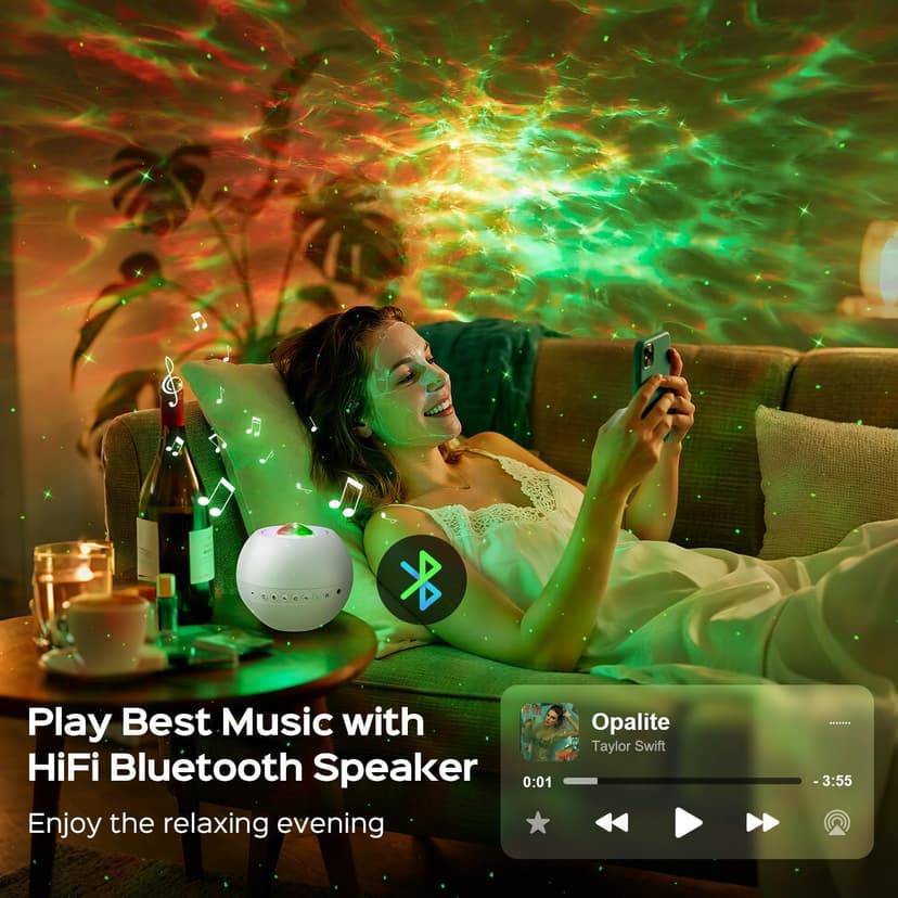 Birthday,Christmas,7 Brightness,Green Star,4 Speed,Bluetooth,Remote,Timer,Teen,Bedroom Decor,Party,Relax,Led Lights,Lava Lamp One Fire Galaxy Projector,15 Colors,Gifts for Girls&Women&Boys,White Noise B0DCYLKPWB