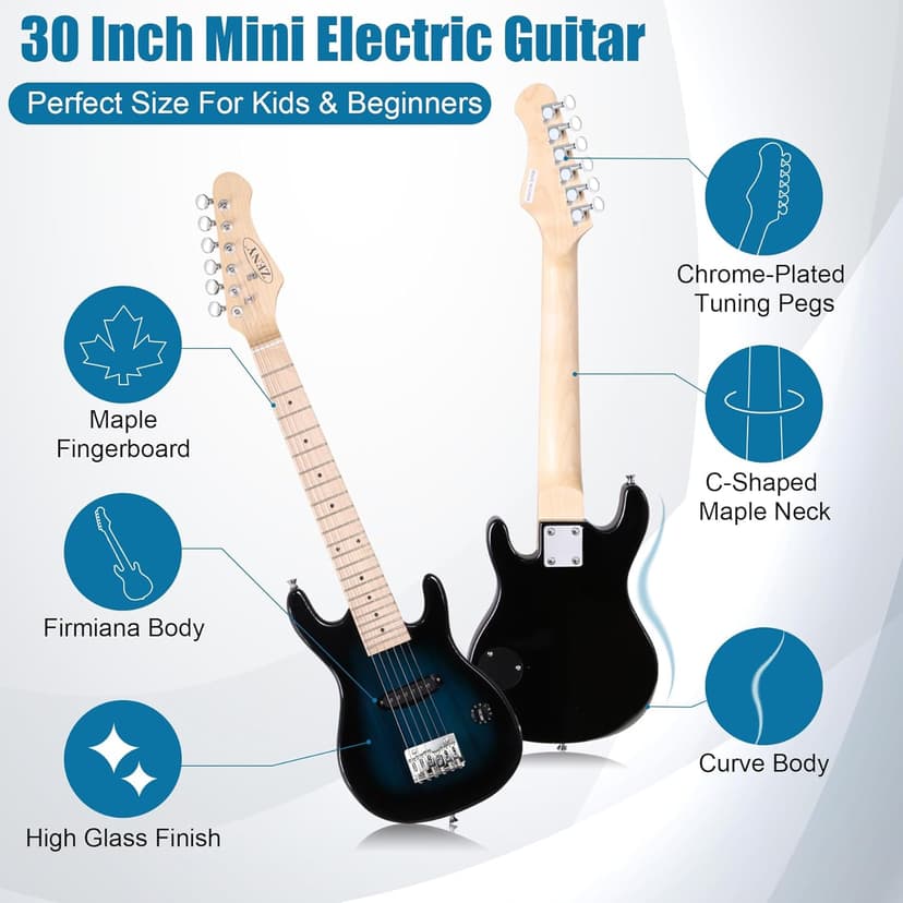 ZENY 30 inch Kids Electric Guitar with 5w Amp, Gig Bag, Strap, Cable, Strings and Picks Guitar Combo Accessory Kit, Blue
