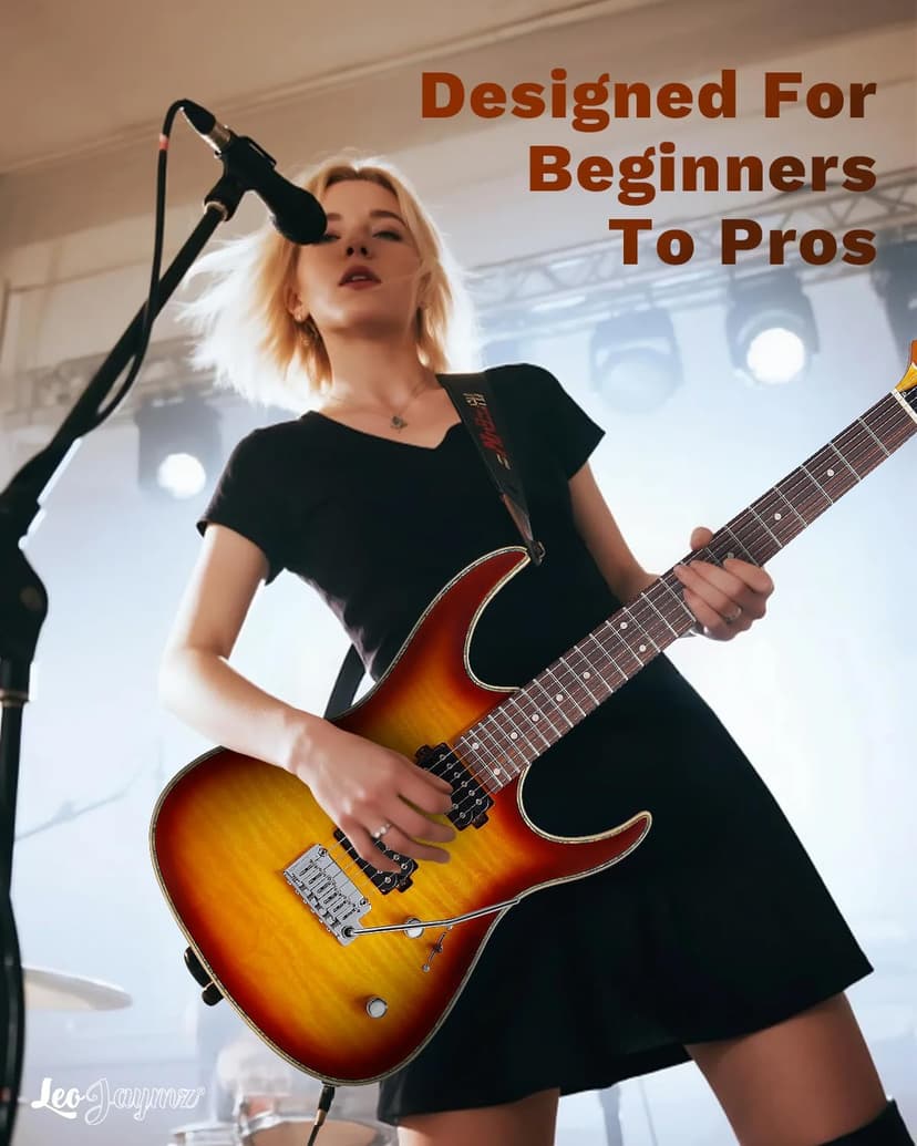 Leo Jaymz Hurricane Series Electric Guitar,Double Cut Arched Top Mahogany Body,Reverse Headstock,Roasted Maple Neck,Rosewood Fretboard,Alnico V Pickups,Locking Tuners,Tremolo Bridge (Sunburst)