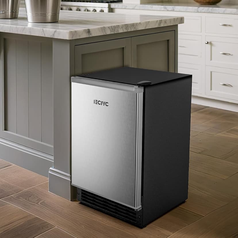 Under Counter Crescent Ice Maker Machine, 15'' W Drainless Built-in Ice Maker, 15 LBS/Day with 12 LBS Storage Bin, Perfect for Commercial Home Bar, No Drain