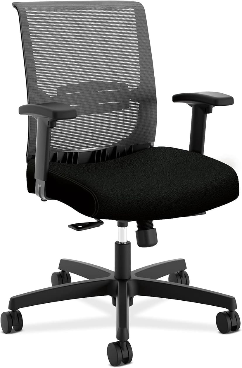 HON Convergence Ergonomic Office Chair with Mesh Back, Adjustable Arms, Lumbar Support, Synchro‑Tilt Desk Chair with Wheels for Home Office or Computer Use, Black Frame, Black