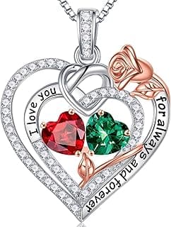 Iefil Christmas Gifts for Wife Women - 925 Sterling Silver Double Birthstone Necklace, Anniversary Birthday Gifts for Women, Jewelry Gift for Wife Girlfriend Mom Her