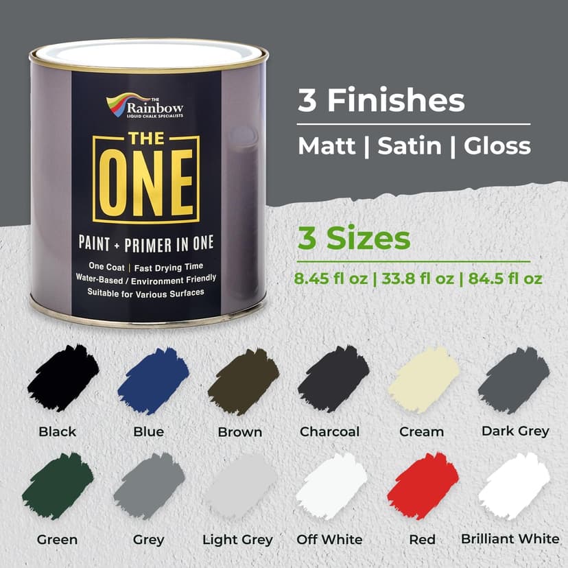 THE ONE All-In-One Paint & Primer - Dark Grey Matte, 8.5 Fl Oz/250ml Sample | 1 Coat Formula | Easy Indoor & Outdoor Decorating for Home & Garden Walls, Floors & Furniture | Water-Based & Low VOC