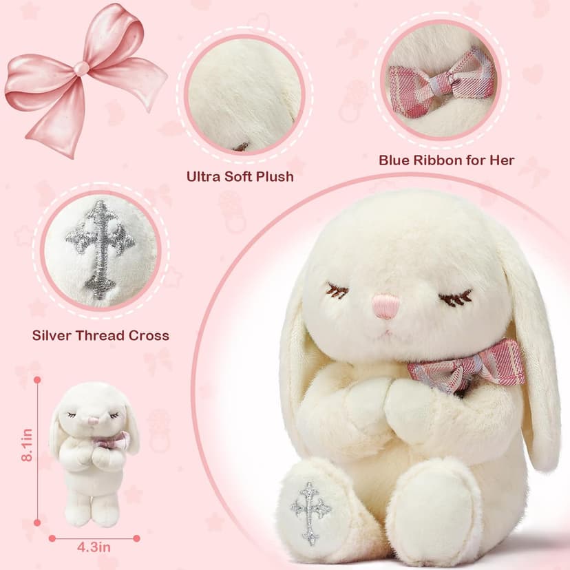 MyMateZoe Baptism Gifts for Girl, Great Christening, Dedication and Baptism Gift Set for Girl and Newborn Baby, Includes 7" Praying Bunny Plush Toy and Let Us Pray Baby Book in Keepsake Gift Box B0FP4P46HC