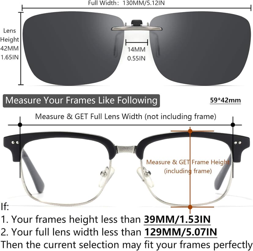 CAXMAN Polarized Clip On Sunglasses Over Prescription Glasses Men Women Compact Fit Non-Flip Up