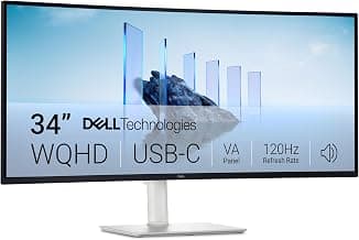 Dell 34 Plus USB-C Curved Monitor - S3425DW - 34-inch (3440 x 1440) up to 120 Hz 21:9 Display, VA Panel, AMD FreeSync Premium, 99% sRGB, 95% DCI-P3, Integrated Speakers, 3000:1 Contrast Ratio