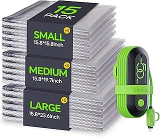 Vacuum Bags for Travel with USB Electric Pump, 15 Pack Carry-on Size Compression Packing for Luggage and Suitcase, Space Saver Bags for Clothes and Clothing Travel