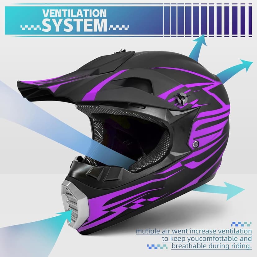 DOT Approved Youth Kids Motocross Helmet - Ultra-Lightweight Full Face Dirt Bike/ATV Helmet with Goggles, Gloves & Face Shield (4-Piece Set)