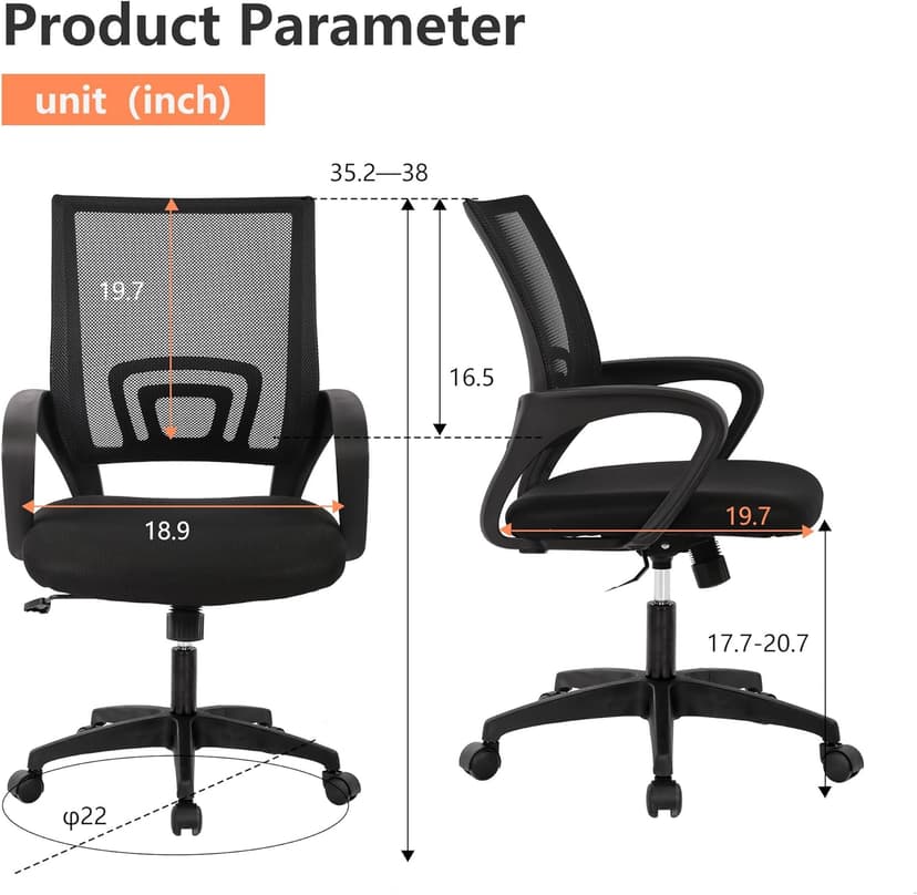 PayLessHere Home Office Chair Desk Computer Chair Adjustable Ergonomic Lumbar Support Armrest Executive with High Density Mesh 360 Degree Swivel Chair for Men Women Adults, Black