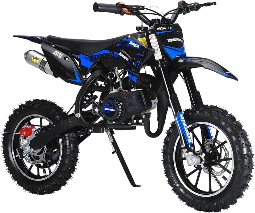 50CC Dirt Bike, 2-Stroke Kids Dirt Bike with 10-Inch Off-Rode Tire, Mini Bike with Front and Rear Disc Brake, Up to 25 Mph, Mini Bikes for Kids 8-14 Weight Support Up to 330 LBS Blue