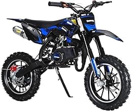 50CC Dirt Bike, 2-Stroke Kids Dirt Bike with 10-Inch Off-Rode Tire, Mini Bike with Front and Rear Disc Brake, Up to 25 Mph, Mini Bikes for Kids 8-14 Weight Support Up to 330 LBS Blue