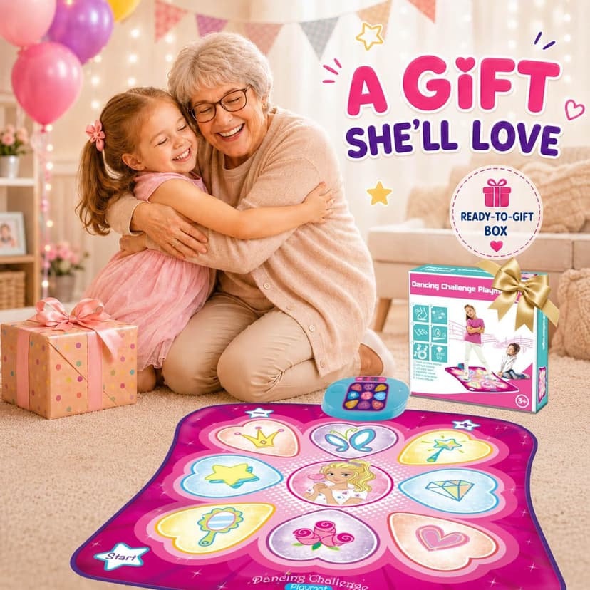 SUNLIN Dance Mat - Rhythm Step Play Mat - Dance Game Toy Pad with LED Lights, Gift for Kids Girls 3-12, Adjustable Volume, Built-in Music, 3 Challenge Levels