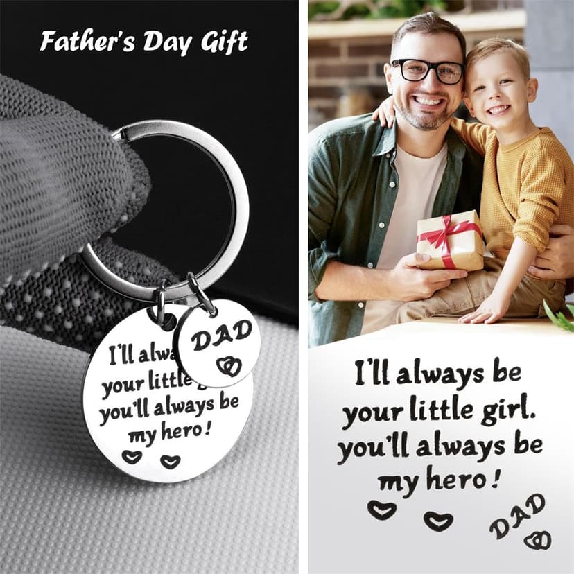 Father’s Day Gift - Keychain Gifts from Daughter, I'll Always Be Your Little Girl, You Will Always Be My Hero, Keychain for Dad Birthday, Valentine’s Day, Christmas Gift from Daughter
