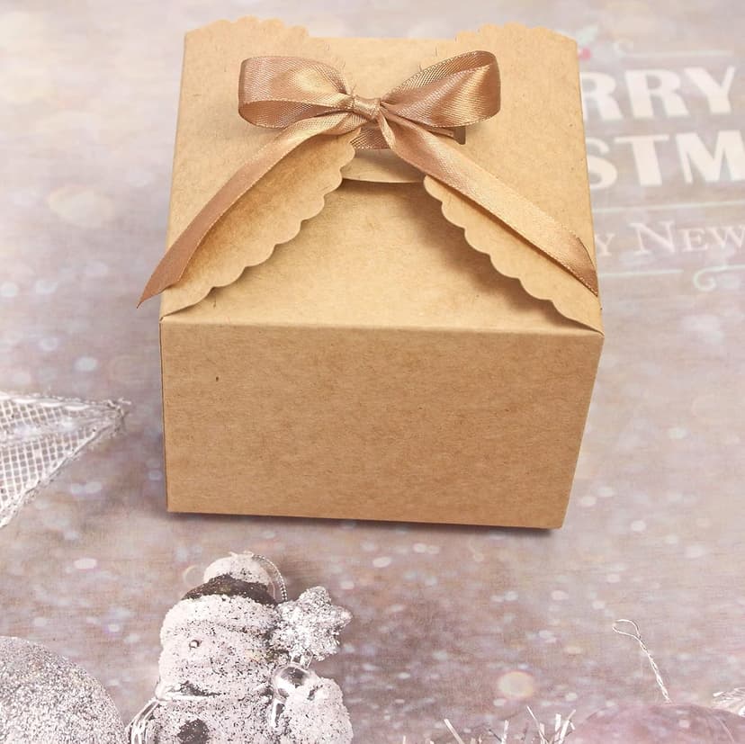 Empty Paper Boxes for Cookies, Candy, Chocolate, Craft, Candle, Gift Giving, Birthday, Parties, Holiday, 4.75 X 4.75 X 3.53 WEWILUCK Brown Box for Presents, 10 Pack Small Kraft Gift Boxes with Ribbon B09M3L1L2J