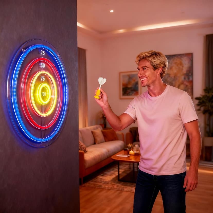 BITILLUM Dartboard Neon Sign for Wall Decor - Stylish LED Light & Playable Dartboard Combo with 10 Suction Cup Darts for Game Rooms, Bars, Man Caves, Home Theaters