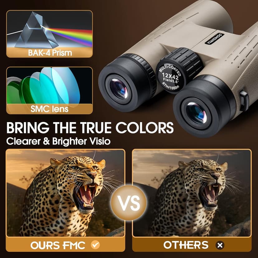 12x42 HD Binoculars for Adults High Powered Binoculars with Upgraded Phone Adapter Compact Binocular with Low Light Night Vision for Bird Watching Hunting Outdoor Sports Concerts Camo