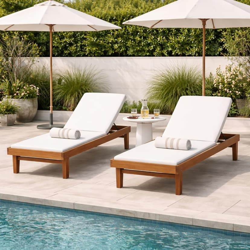Christopher Knight Home Dina Set of 2 Chaise Lounge Chair Outdoor, Acacia Wood Frame Sunbathing Pool Lounger, Adjustable Backrest Patio Lounge Chaise for Poolside/Garden/Backyard, Teak + White