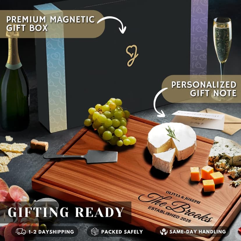 Cutting Board Monogrammed Custom, Engraved Gifts for Couples, Engagement Gifts, Wedding Gift, Bridal Shower Gifts, Personalized Housewarming Gifts, Customized Kitchen Gifts, Family Gifts